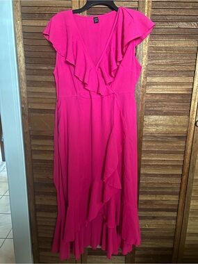 SHEIN Hot Pink Ruffle Wrap Maxi Dress Sz 12